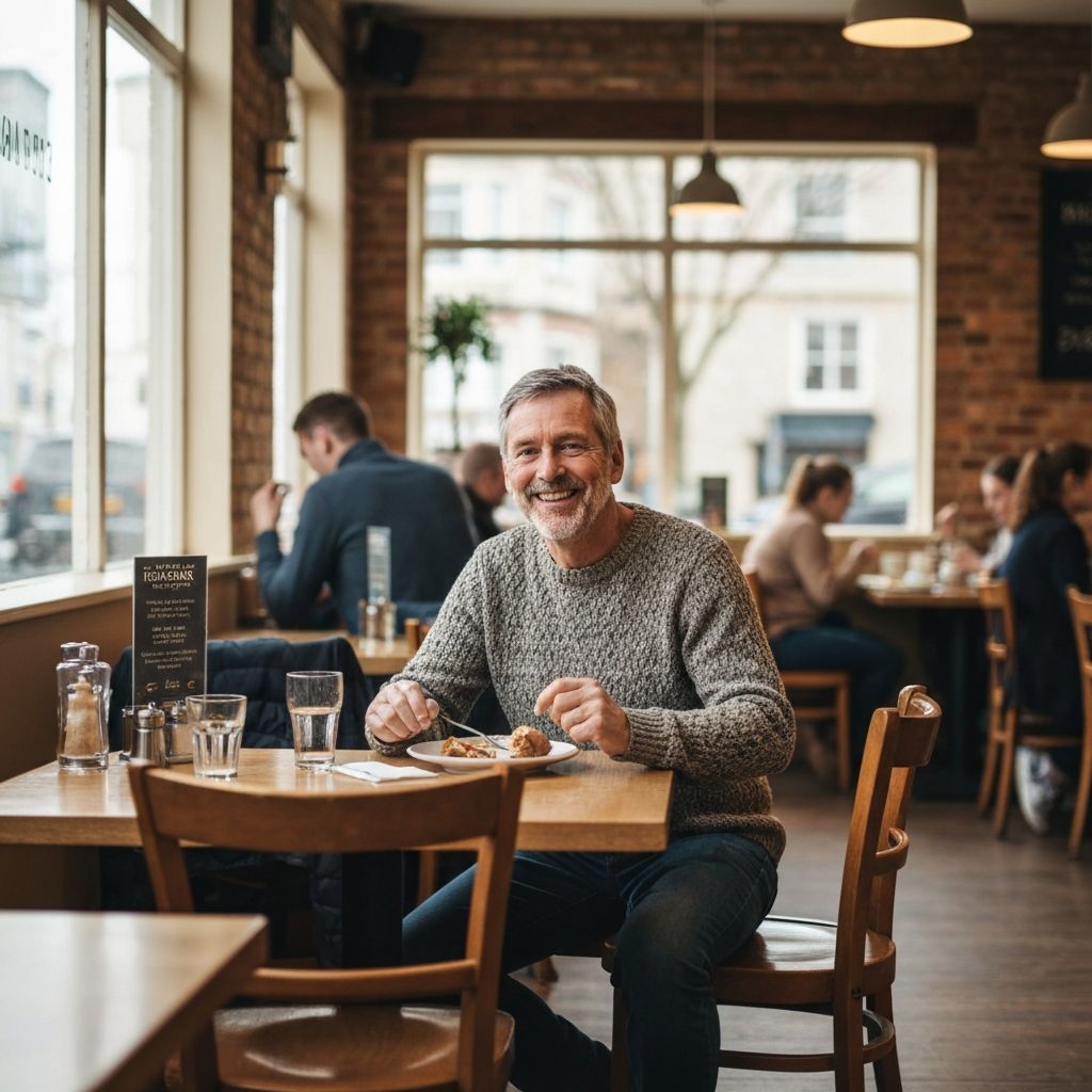 Person enjoying a relaxed lunch at a UK café